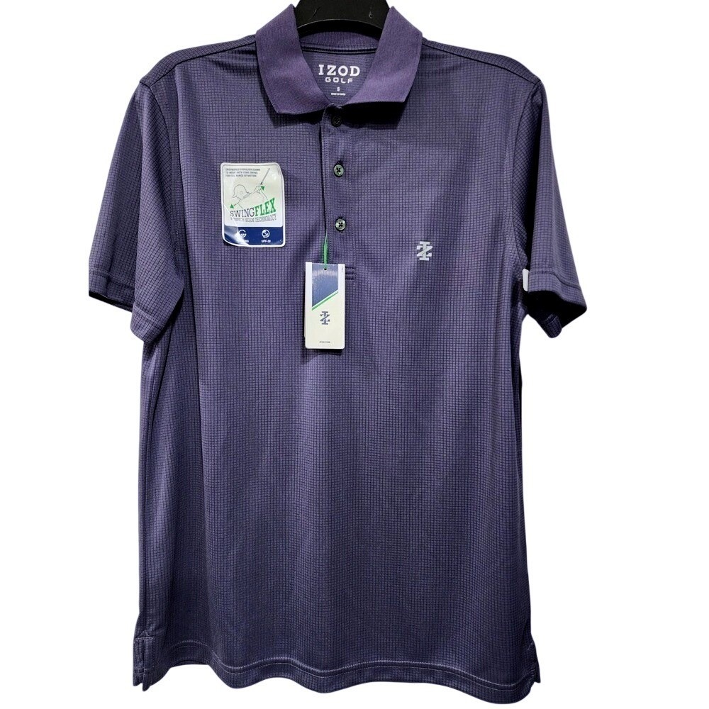 Mens IZOD Golf Plum Purple Recycled fabric button neck collared Polo Shirt Small